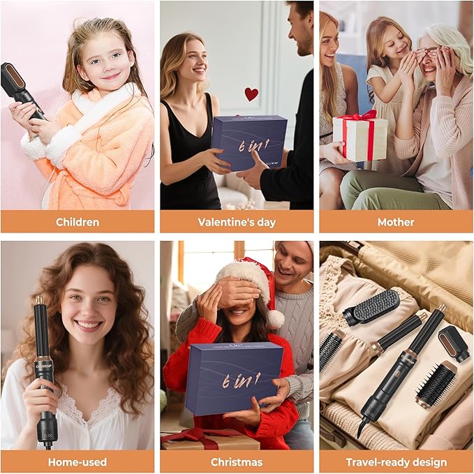Blow Dryer Brush Set of 6, Air Curling Iron 3 Temperature Negative Ionic Hair Dryer Brush, Hot Air Brush Hair Styling Tools, 800W Volumize Straightener Round Brush Blow Dryer 100-120V