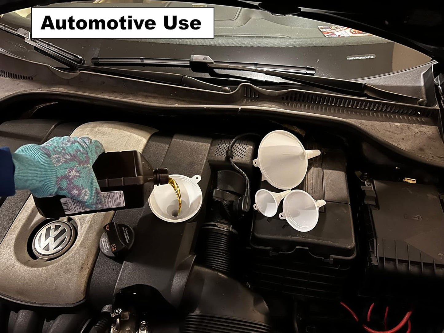 Plastic Funnel for Automotive Use - Kitchen Funnels for Filling Bottles, Jars, Containers or Lab Use - Oil Funnel for Gas, Car Oil, Lubricants and Fluids (White-4 Pack)
