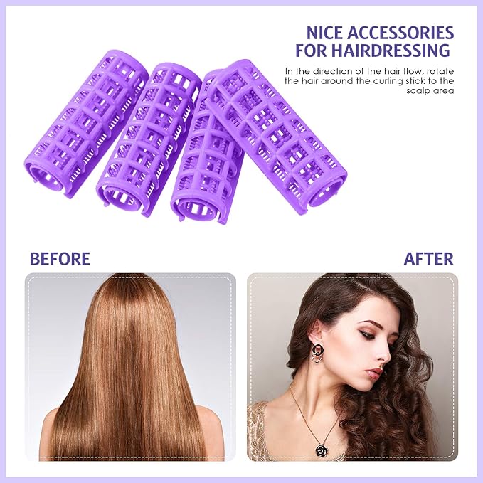Syhood 24 Pcs Snap Hair Roller, Small Plastic Rollers Curlers with Rat Tail Comb for Long Short Hair Styling Tool(0.79 x 2.67 Inch,Purple)