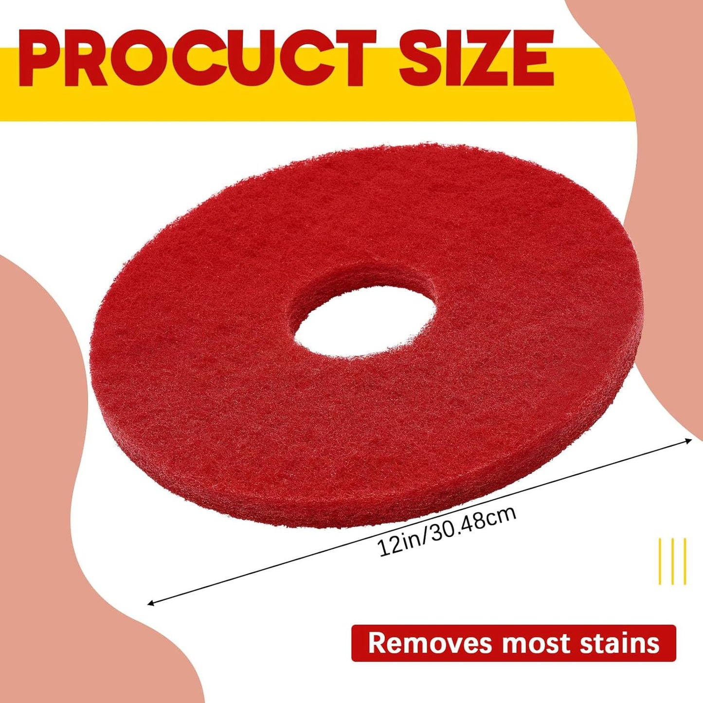 2 Pcs 12" Red Scrubbing Pads Commercial Cleaning Orbiter Pads-Maintenance Non Woven for Floor Buffer Machine