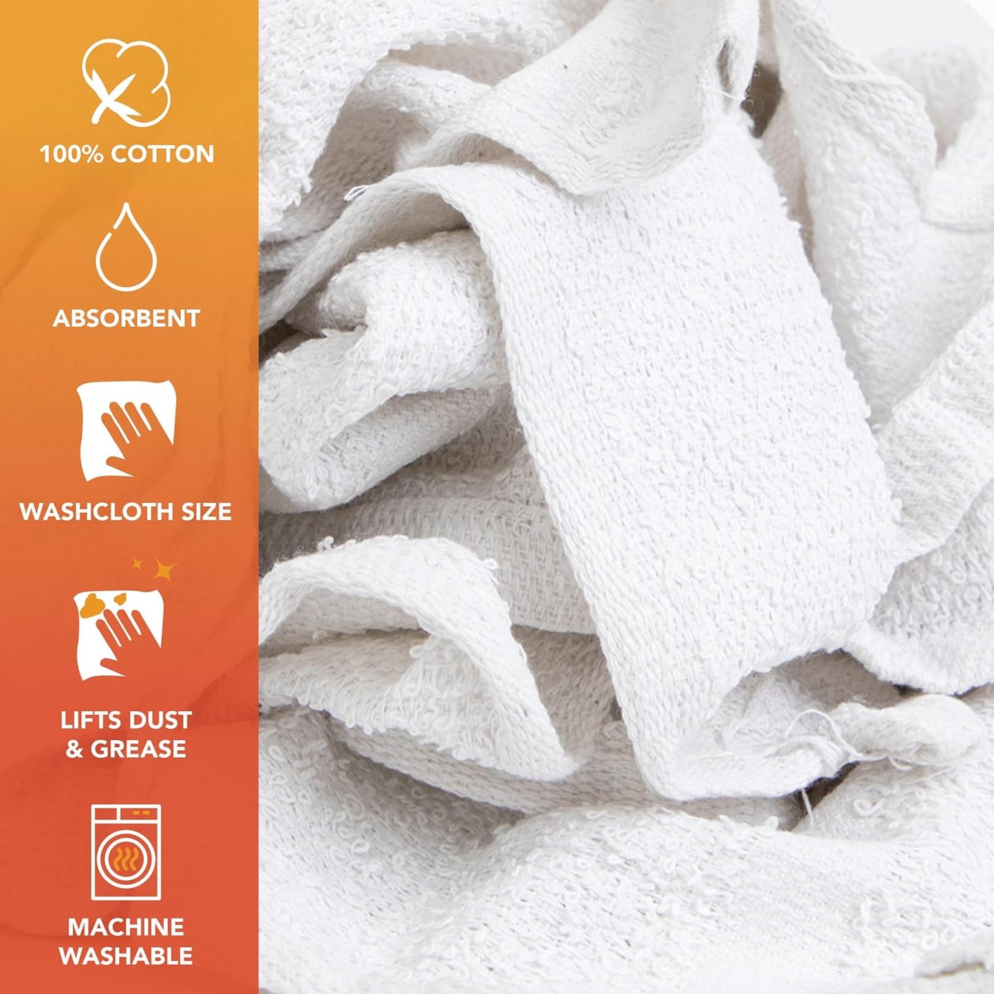 Arkwright W11 Terry Cloth Towels for Cleaning - Pack of 8 - Soft Cotton Blend Washable Multi-Purpose Bar Mop, Absorbent & Quick Dry, Bulk Bag of Rags for Kitchen, Auto Shop, and Garage, 5 lb, White