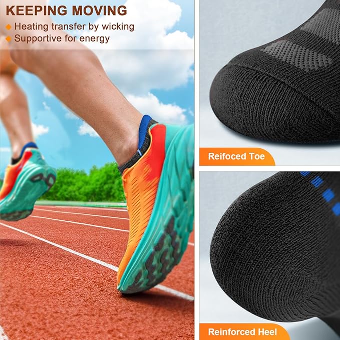 BULLIANT Men Running Socks 6Pairs-Ankle Athletic Socks Wicking Cushioned for Men Walking-Arch Compression Support