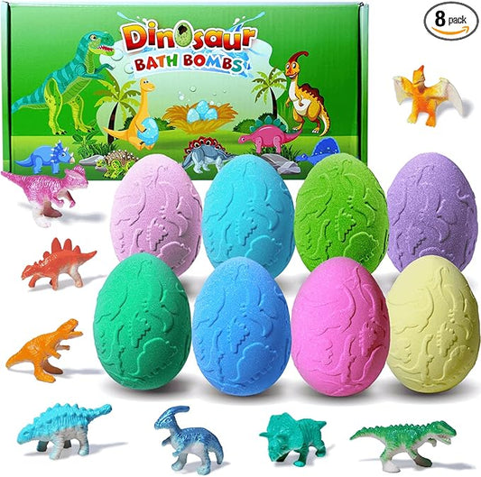 Kids Bath Bombs with Surprise Inside, XXL Large Dinosaur Bath Bombs 8pcs Bath Bomb Set with Toys Inside, Dino Toy Gifts for Kids Age 3 4 5 6 7 8 9 10 11 12