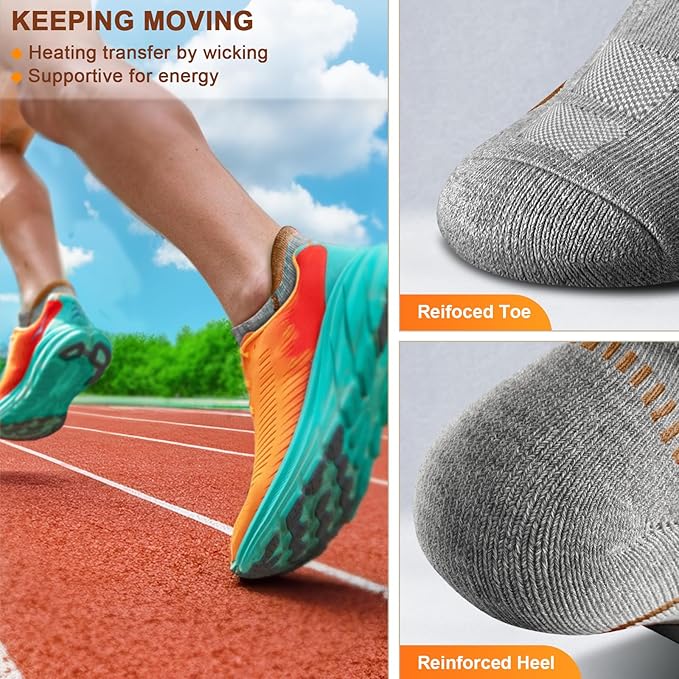 BULLIANT Men Running Socks 6Pairs-Ankle Athletic Socks Wicking Cushioned for Men Walking-Arch Compression Support