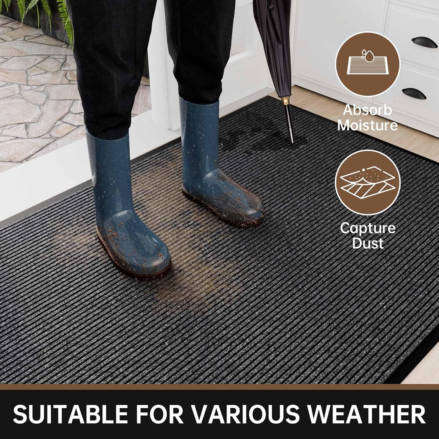 Front Door Mat, 96" x 48" Heavy Duty Indoor Outdoor Doormat, Non-Slip Welcome Mats for Entryway, Rubber Backing Low Profile Commercial Door Mats