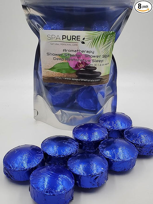 Spa Pure Deep Restorative Sleep: Shower Bomb Aromatherapy, 100% Natural/Organic Essential Oils - Transform Your Shower - Transform Your Mood (8 Count) Pack of 1