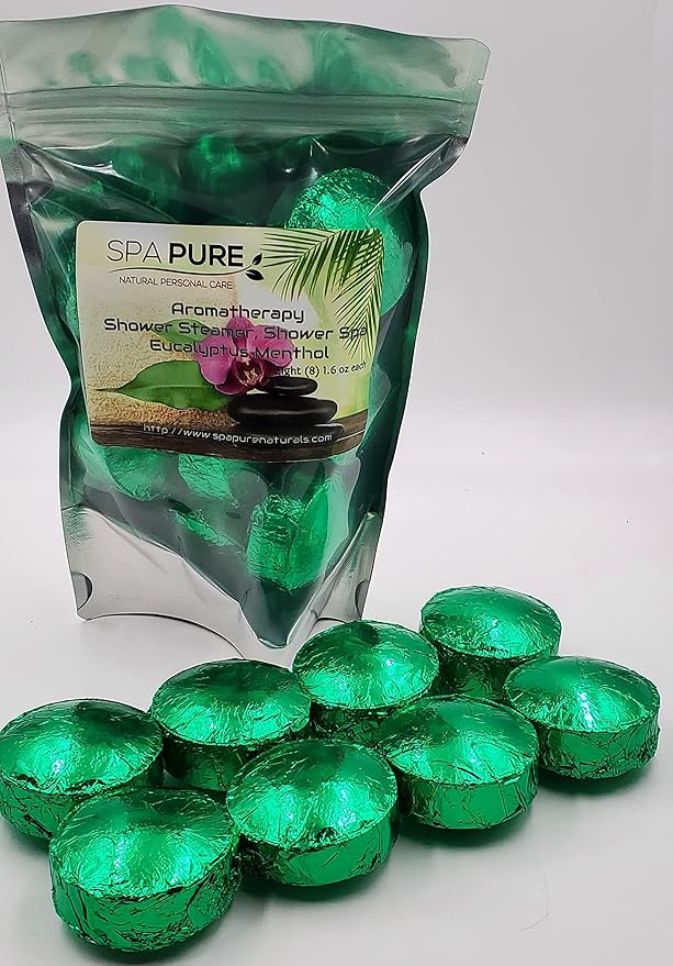 Spa Pure Menthol Aromatherapy Shower: Steamers Tablets Bombs With 100% Natural/Organic Essential Oils - Transform Your Shower - Transform Your Mood (Count of 8) Pack of 1
