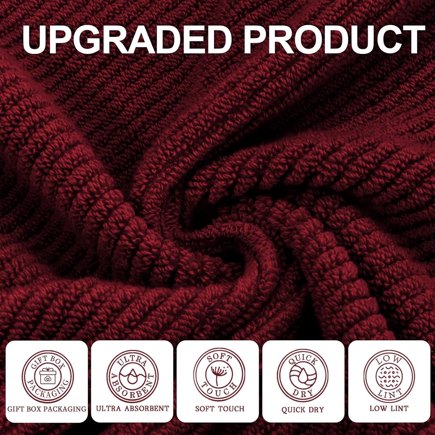 VOOVA & MOVAS Red Bath Towels, 4 Pack Large 30" x 56" - 100% Cotton | Quick Dry | Light Weight | Thick | Soft | Absorbent, Bath Towels Set for Bathroom, Bathroom Decor Set, Burgundy Red