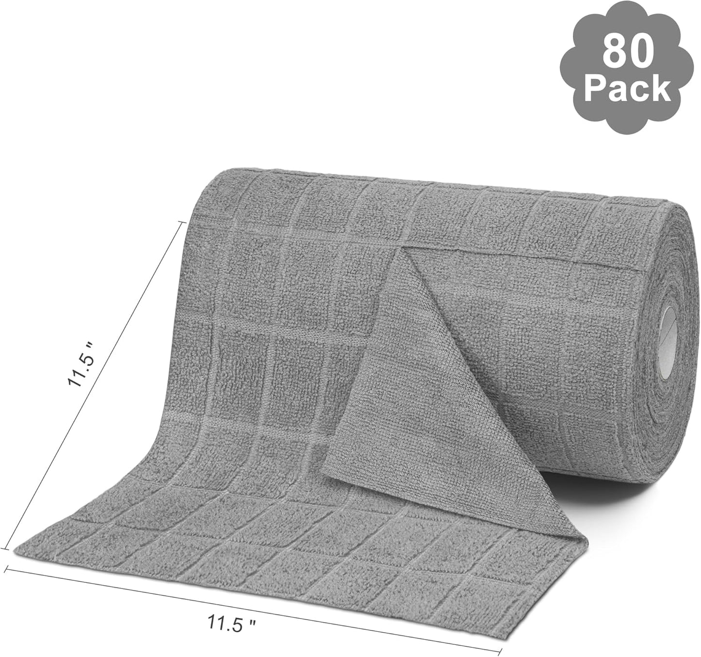 LIVOS Microfiber Cleaning Cloth Roll - 80 Pack, Reusable Paper Towels, Microfiber Towels for Cars, Super Absorbent Lint Free Cleaning Rags for House, Kitchen, Window-Check Grey, 11.5"x11.5"