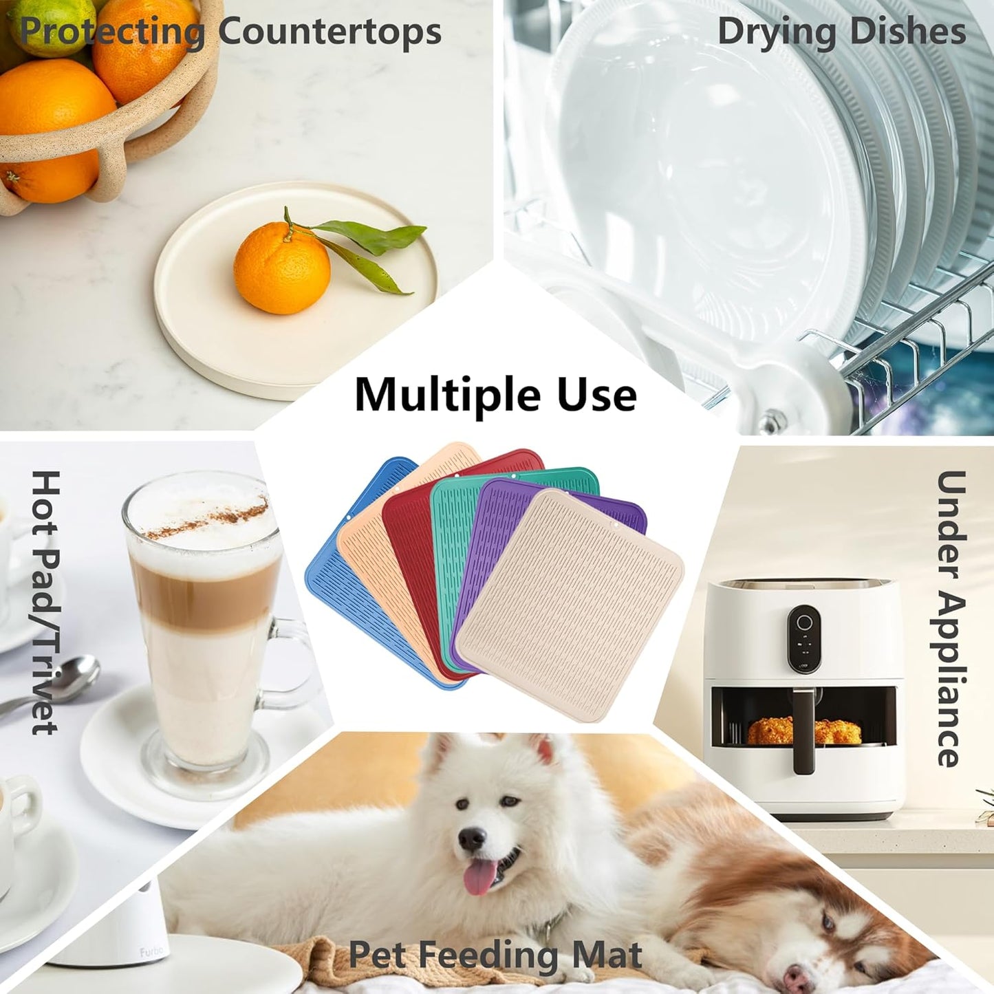 ZLR Silicone Dish Drying Mat for Kitchen Counter, Eco-Friendly Fast Dry Dish Mat, Easy Clean Multi Usage Drying Matt, Heat Resistant Trivet, 16" x 18" XL, Milk White