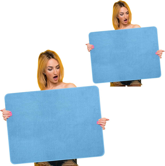 Hushee 2 Pack Extra Large Dish Drying Mat Microfiber Absorbent Dish Drying Pad Large Size Dishes Drainer Mats for Countertop, Sink, Refrigerator or Dryer (30 x 24 Inch,Blue)