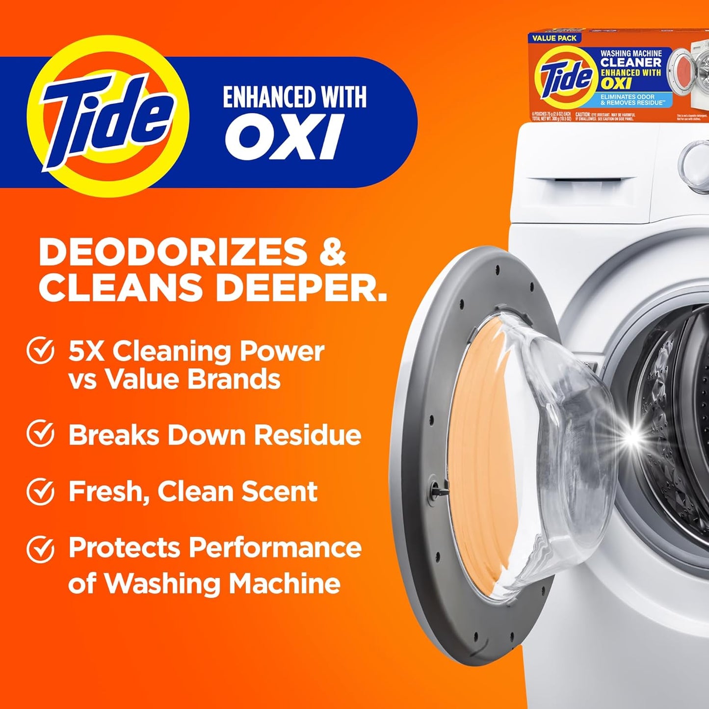 Washing Machine Cleaner by Tide, Washer Machine Cleaner with Oxi for Front and Top Loader Washer Machines, Deep Cleaning Residue & Odor Eliminator, 21 Month Supply