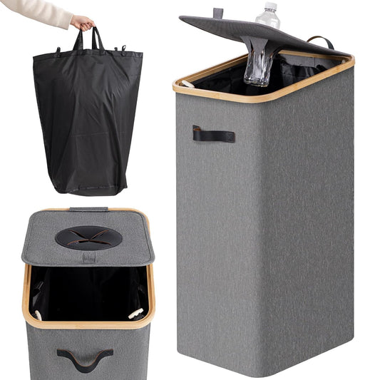 Recycling Bin for Kitchen 26 Gallon 100L Recycle Bin with Lid Removable Tote Bag Large Recycling bin with lid for Bottle Can Kitchen Recycling Bin (Light Gray)