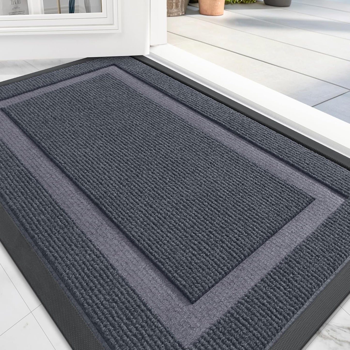 OLANLY Front Door Mat Indoor Outdoor Entrance, Waterproof All-Season, All-Weather Doormat, Sturdy Natural Rubber, Fade Resistant, Low Profile, Easy Clean Patio Porch Entryway Mat, 29.5x17, Light Grey