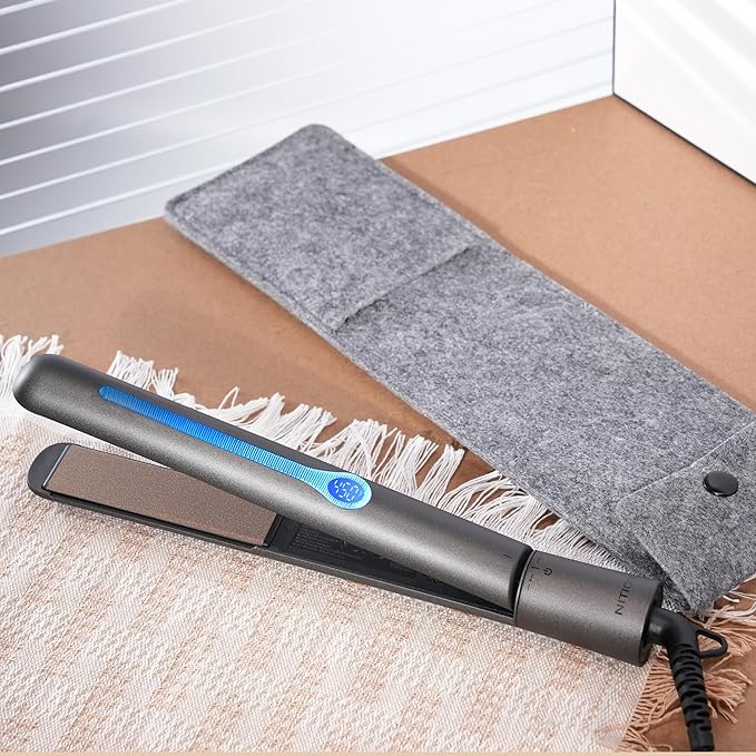 NITION Ceramic Tourmaline Flat Irons for Hair LCD Hair Straightener MCH Fast Straightening for Healthy Styling. 6 Temperature Levels 265-450°F Adjustable for All Hair. Travel Pouch Bag Included. Black