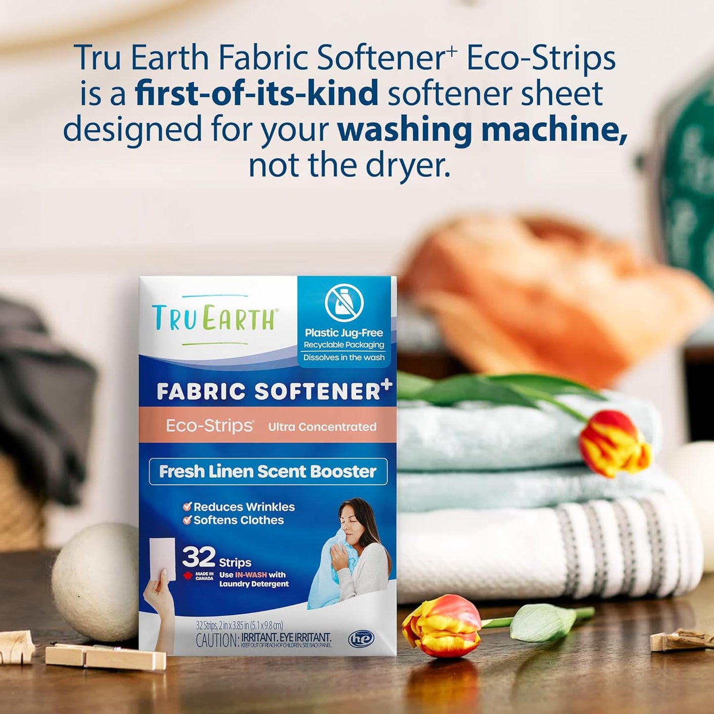 Tru Earth Fabric Softener Strips for Washing Machine, Alternative to Fabric Softener Liquid and Pods, Fresh Linen Scent Booster, Up to 64 Loads Per 32-Count