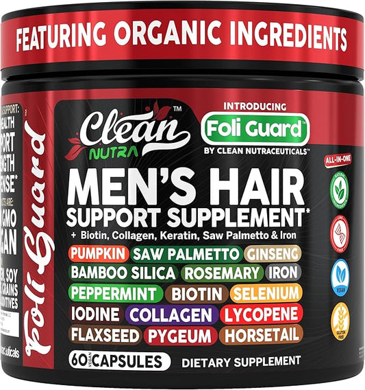Hair Growth Supplement For Men | Biotin Hair Vitamins Collagen Pumpkin Seed Saw Palmetto Iron Ginseng Bamboo Silica Rosemary Peppermint Keratin Selenium Iodine Flaxseed Horsetail Vitamin A C D3 E B12