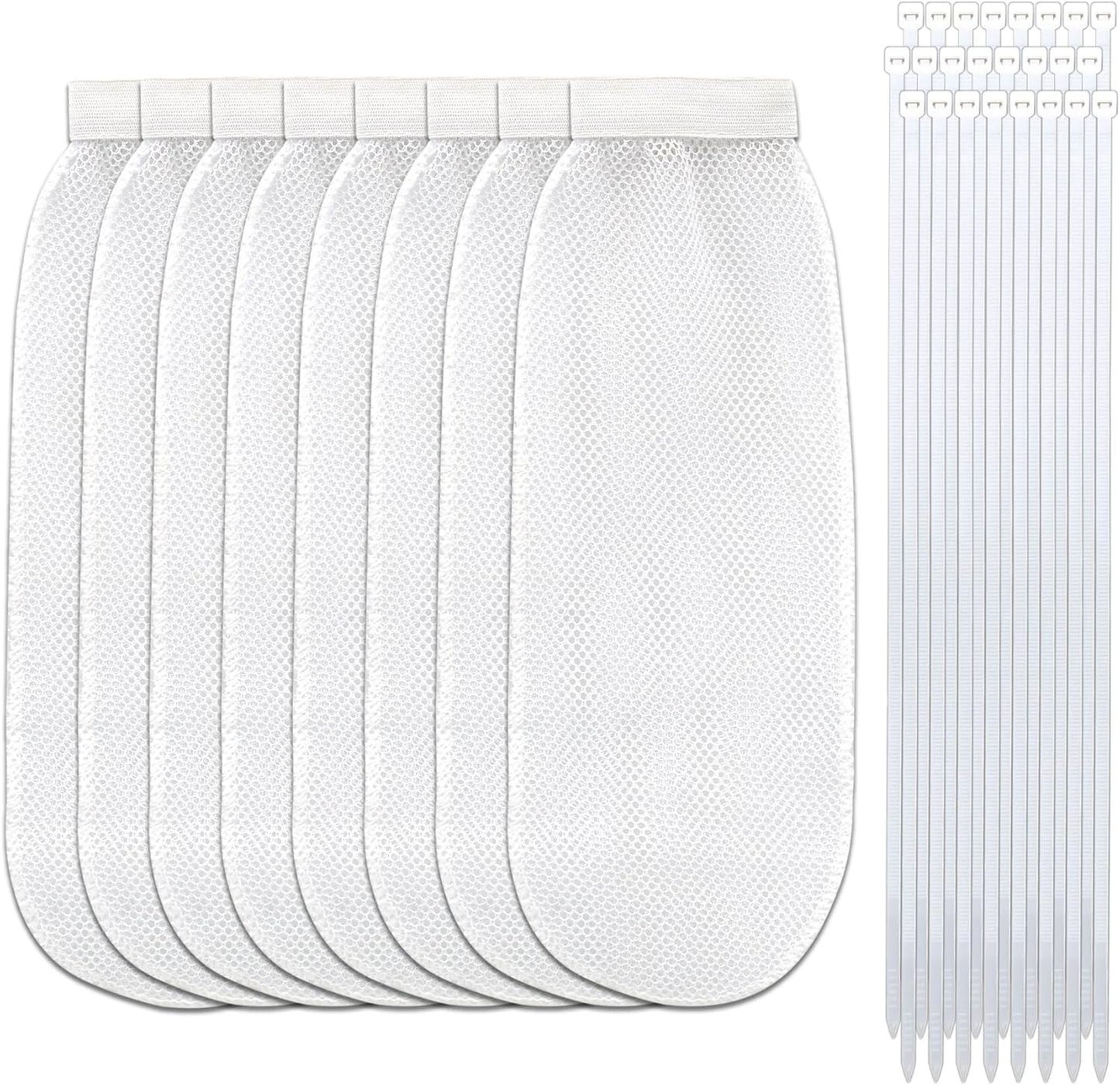 32-Piece Lint Trap and Cable Ties Set for Washing Machine, Includes 8 Nylon Mesh Lint Traps and 24 Cable Ties, Easy and Effective Lint Filtration (White)
