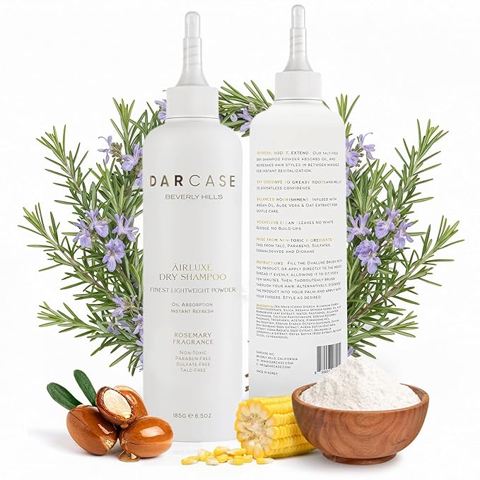 DARCASE Airluxe Dry Shampoo Powder – Non-Aerosol Oil Absorbing & Hair Refreshing Dry Shampoo with Argan Oil, Aloe Vera & Oat Extract – Talc-Free Powder Shampoo for Women & Men – 6.5oz - Rosemary