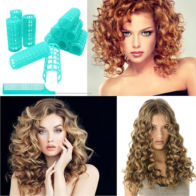 20PCS Plastic Hair Rollers Set 2.5cm/1in Heatless Rollers Hair Curlers Snap on Rollers Self Grip Rollers Hairdressing Curlers Tools for DIY Hairdressing Hair Salon (Green)