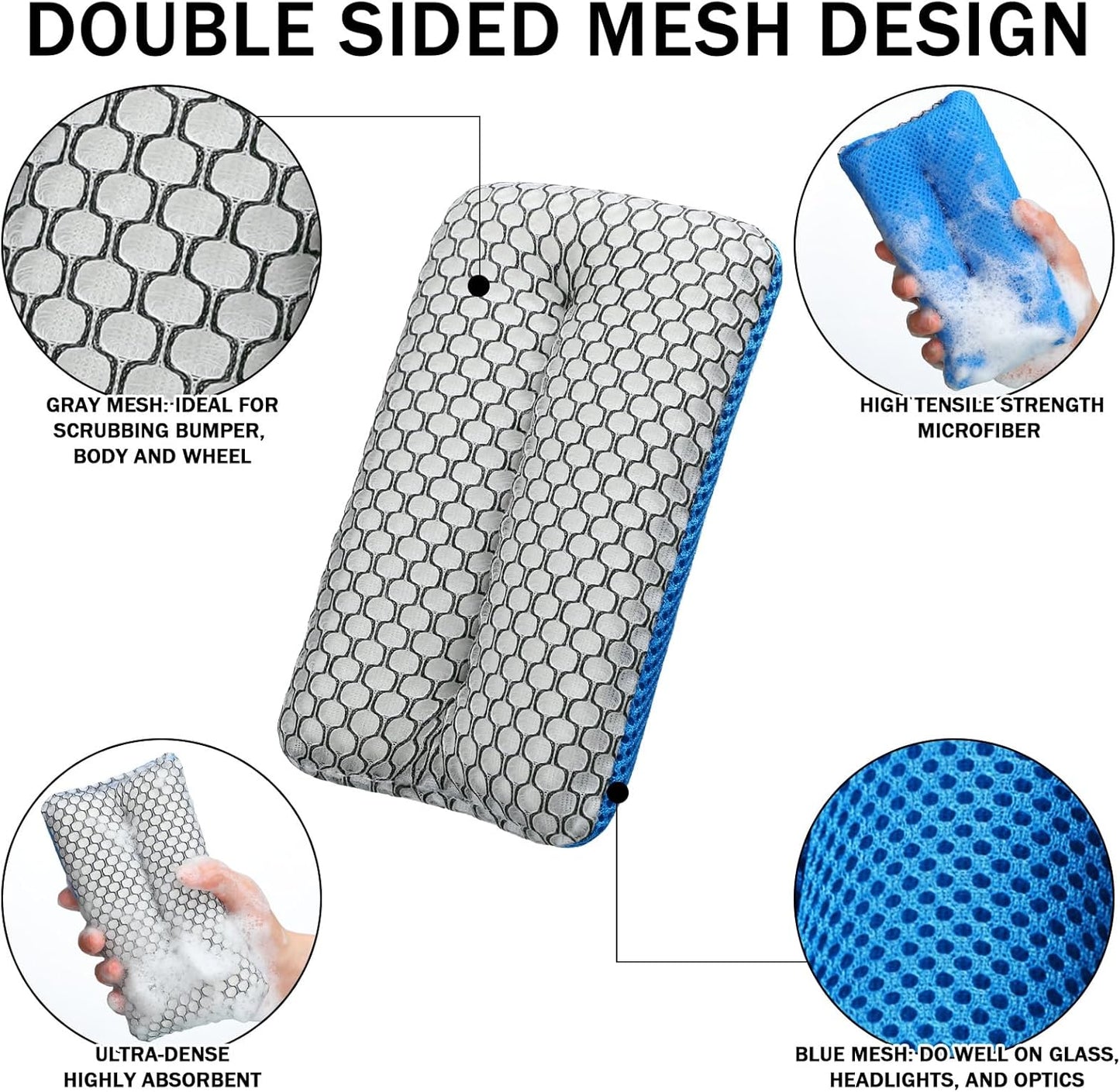 Two Sided Bug and Tar Sponge Microfiber Bug Scrubber Car Sponge for Washing Soft Mesh, Scratch Free for Car, Truck, SUV, RV, Boat, and Motorcycle(10 Pcs)