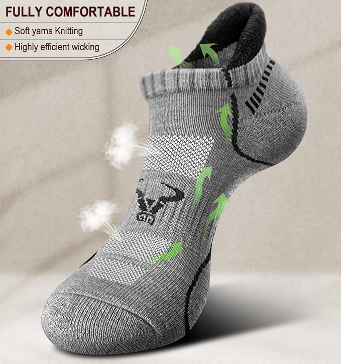 BULLIANT Men Running Socks 6Pairs-Ankle Athletic Socks Wicking Cushioned for Men Walking-Arch Compression Support