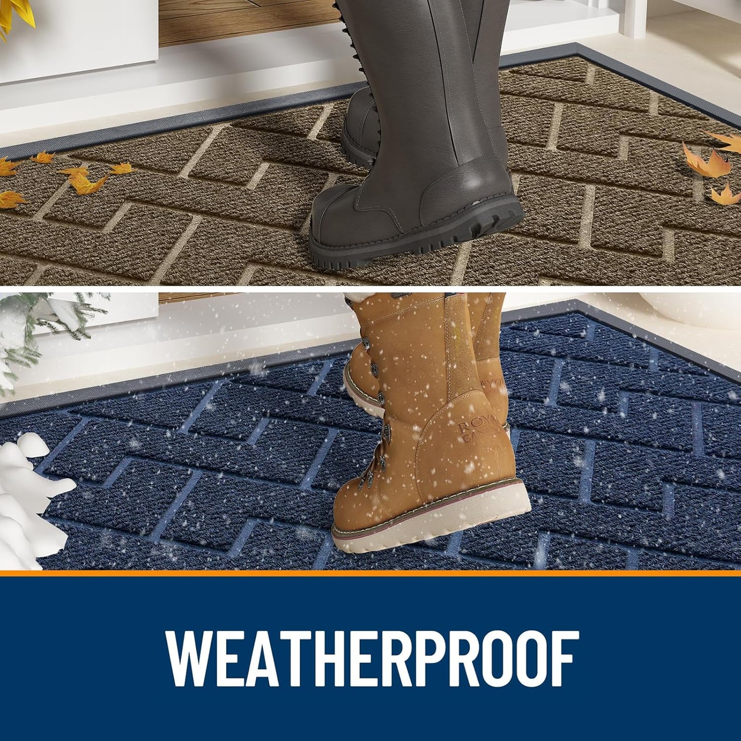 OLANLY Front Door Mat Indoor Outdoor Entrance, Waterproof All-Season, All-Weather Doormat, Sturdy Natural Rubber, Low Profile, Easy Clean Patio Porch Entryway Mat, Herringbone Brick (Black, 71x47)