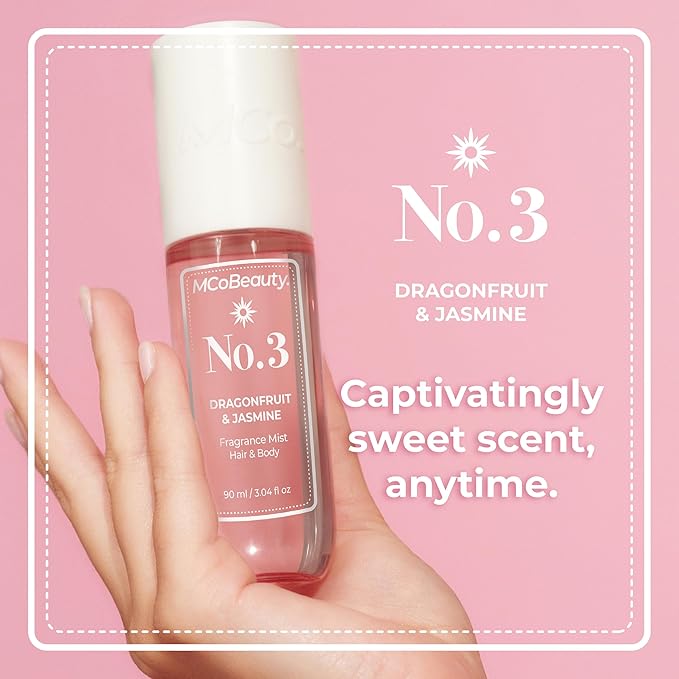 MCoBeauty - Fragrance Mist No.3 - Light Body and Hair Spray with Sweet Blossom, Dragon Fruit and Lychee - Gifts for Women, Cute Stuff, Feminine Spray, Self Care Gifts for Women - 90ml Bottle