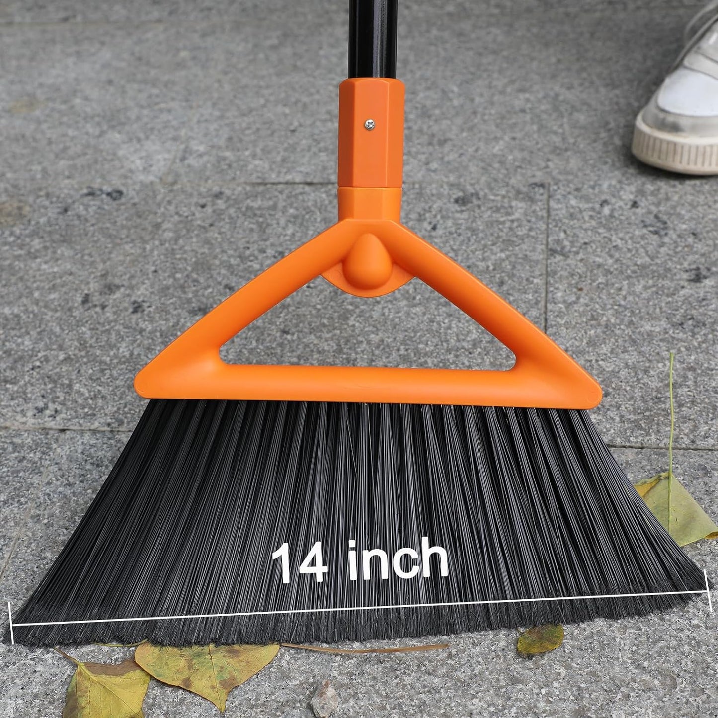 3 Pack Outdoor Indoor Broom, Brooms for Sweeeping Indoor, Heavy-Duty Kitchen Broom with Long Pole, Angle Broom Orange for Garages Restaurant Courtyard Office Slidewalk Lobby Sweep Dust