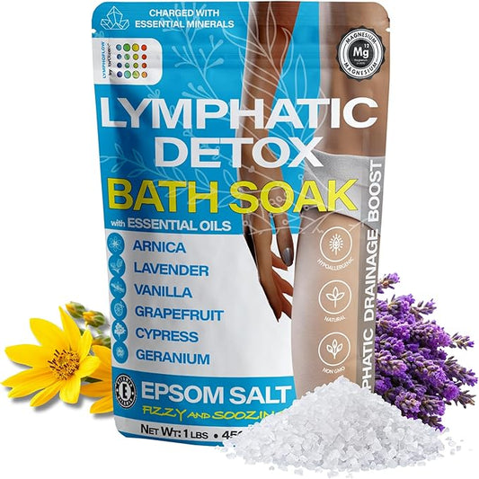 Arnica Montana Bath Salts, Espom Salt Bath Soak for Lymphatic Drainage & Body Detox, Epsom Salts for Soaking with Essential Oils, Bath Salts for Pain Relief, Swelling & Post Surgery, 1 Lb