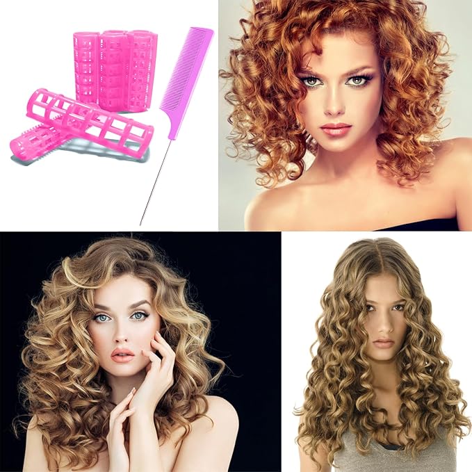 28PCS Plastic Hair Rollers Set 1.5cm/0.6in Heatless Hair Rollers Hair Curlers Snap on Rollers Self Grip Rollers Hairdressing Curlers Tools for DIY Hairdressing Hair Salon(pink)