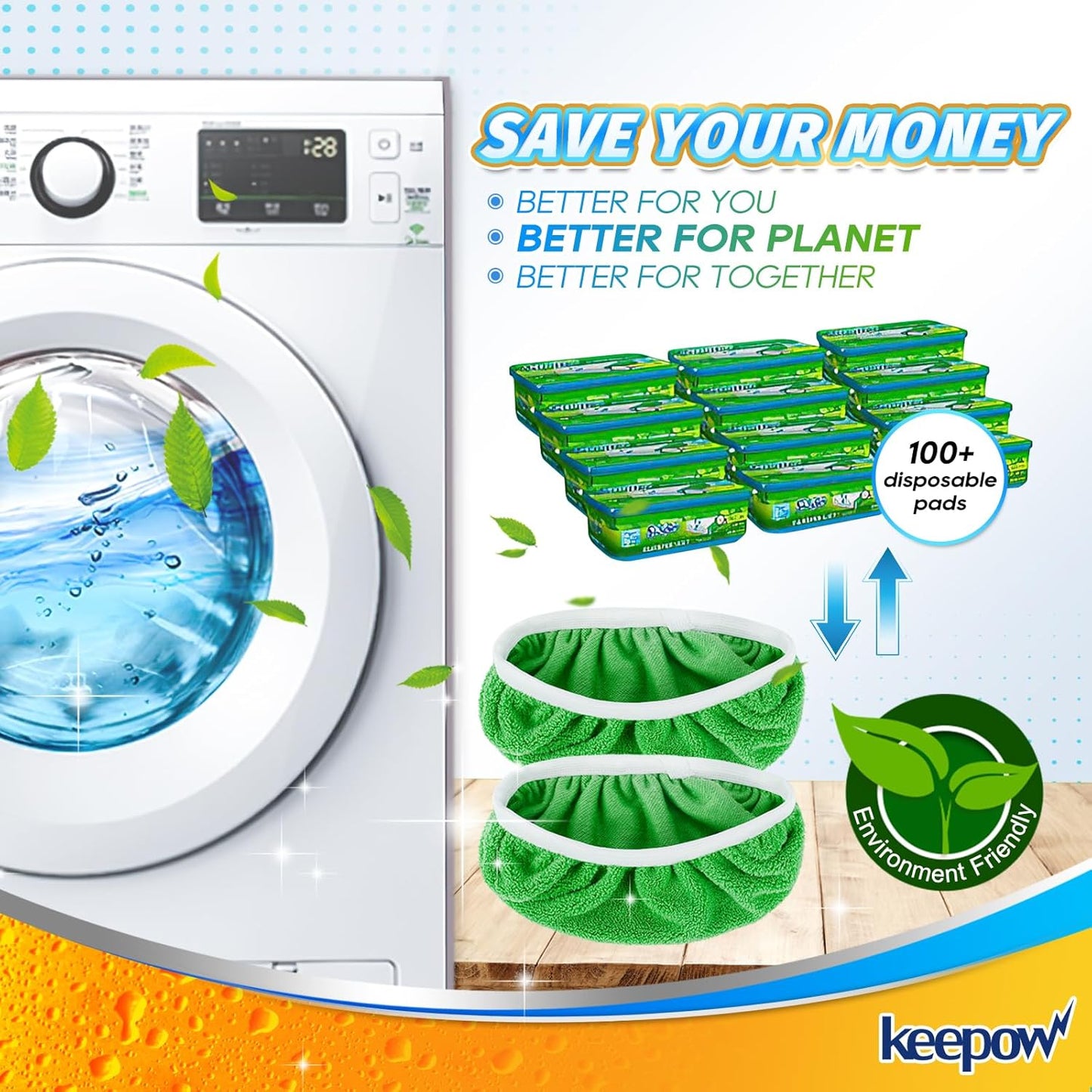 KEEPOW Reusable Wet Pads Refills Compatible with Swiffer Sweeper Mop, Dry Sweeping Cloths, Microfiber Wet Mopping Cloths for Hardwood Floor Cleaning, 6 Pack (Mop is Not Included)