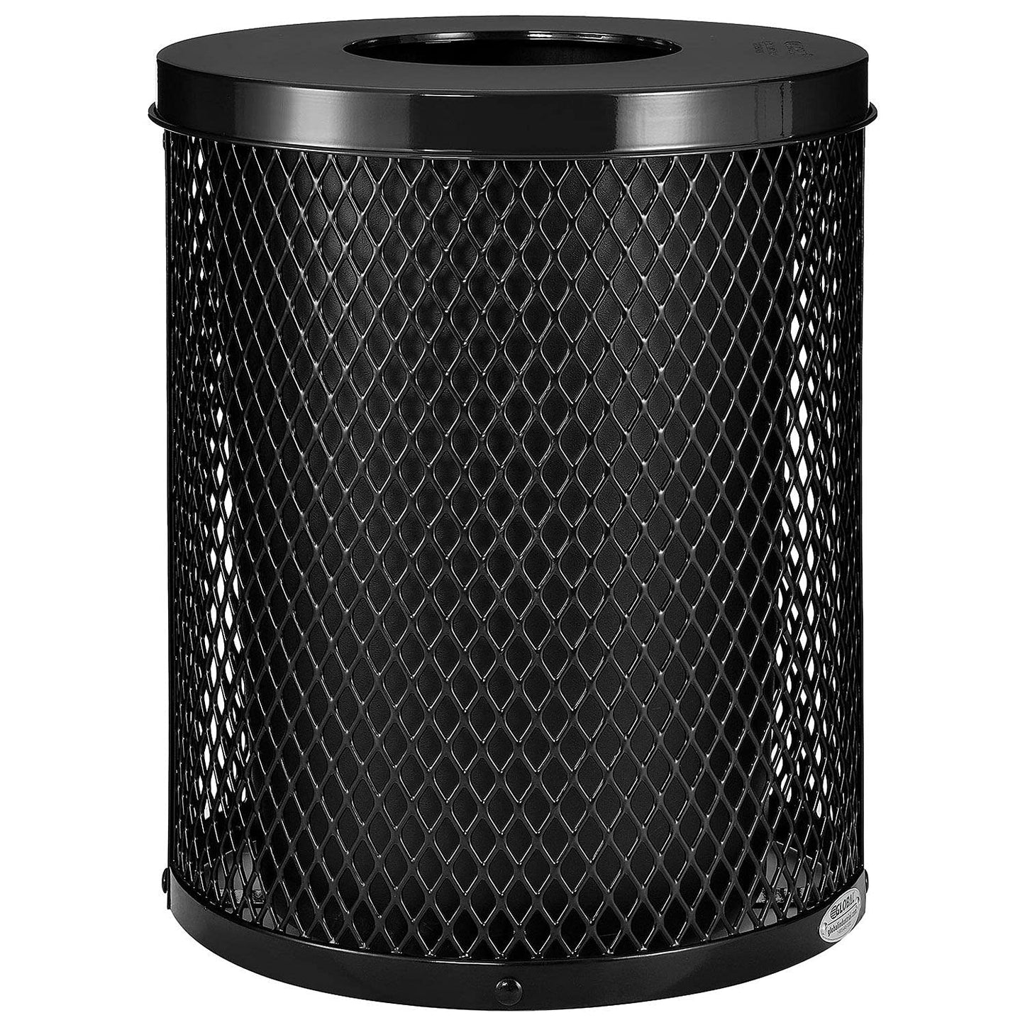 Global Industrial Outdoor Diamond Steel Trash Can with Flat Lid and Plastic Liner, 36 Gallon Capacity, Black, Thermoplastic Coating, 23-1/2" Diameter, 30" H