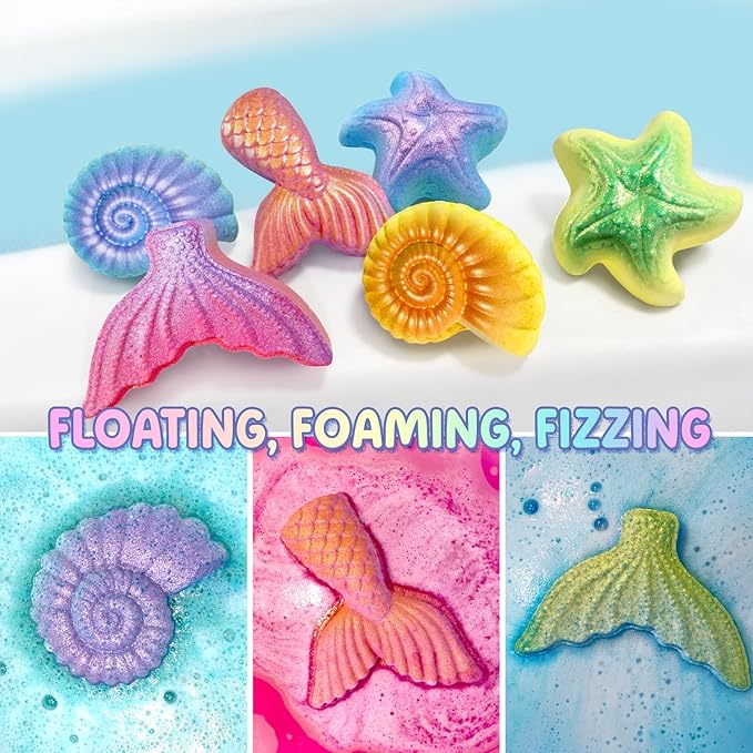 Mermaid Bath Bombs for Kids with Surprse Inside, 8PK XXL Kids Bath Bombs Gift Set for Girls, Birthday Gifts, Mermaid Party Favors, Princess Gift Box