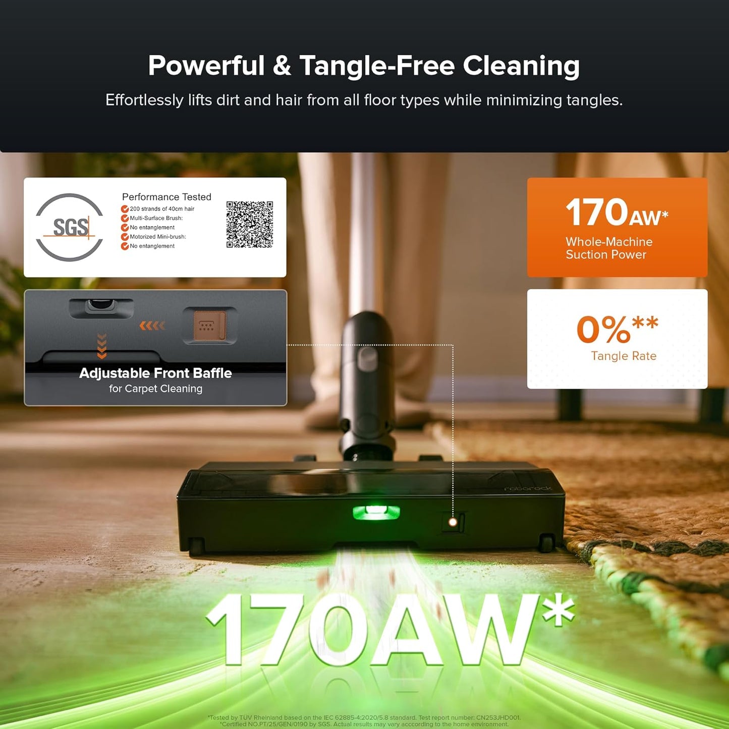 roborock H60 Hub Pro Cordless Stick Vacuum Cleaner with Auto-Empty Dock, 170AW Suction for Carpets and Hard Floors, Vacuum Cleaner with 80-Min Runtime, Anti-Tangle Brush, 140° Green LED Dust Detection