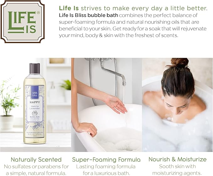 Life is Bliss | 3 Fresh & Soothing Scents | Variety Pack | Liquid Bubble Bath 16 fl oz