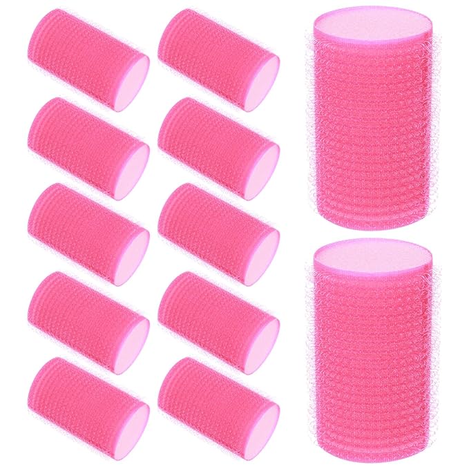 DOITOOL Hair Curlers Rollers ： 12pcs plastic Hair Sponge Rollers for bangs, Self-Adhesive Styling Tools, Curlers for Women, Rosy, 2.36 x 1.41 Inch