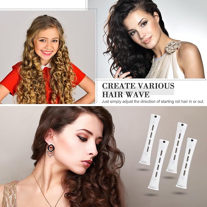 24 Pieces Hair Perm Rods Plastic Cold Wave Perming Curlers Hair Rollers with Steel Pintail Comb Rat Tail Comb Tools for Hairdressing Styling(White,0.63 Inches)