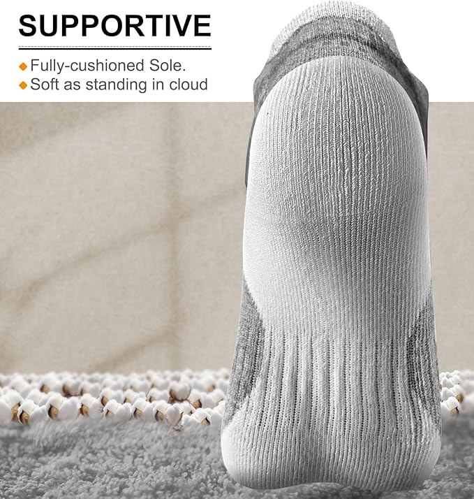 BULLIANT Men Running Socks 6Pairs-Ankle Athletic Socks Wicking Cushioned for Men Walking-Arch Compression Support