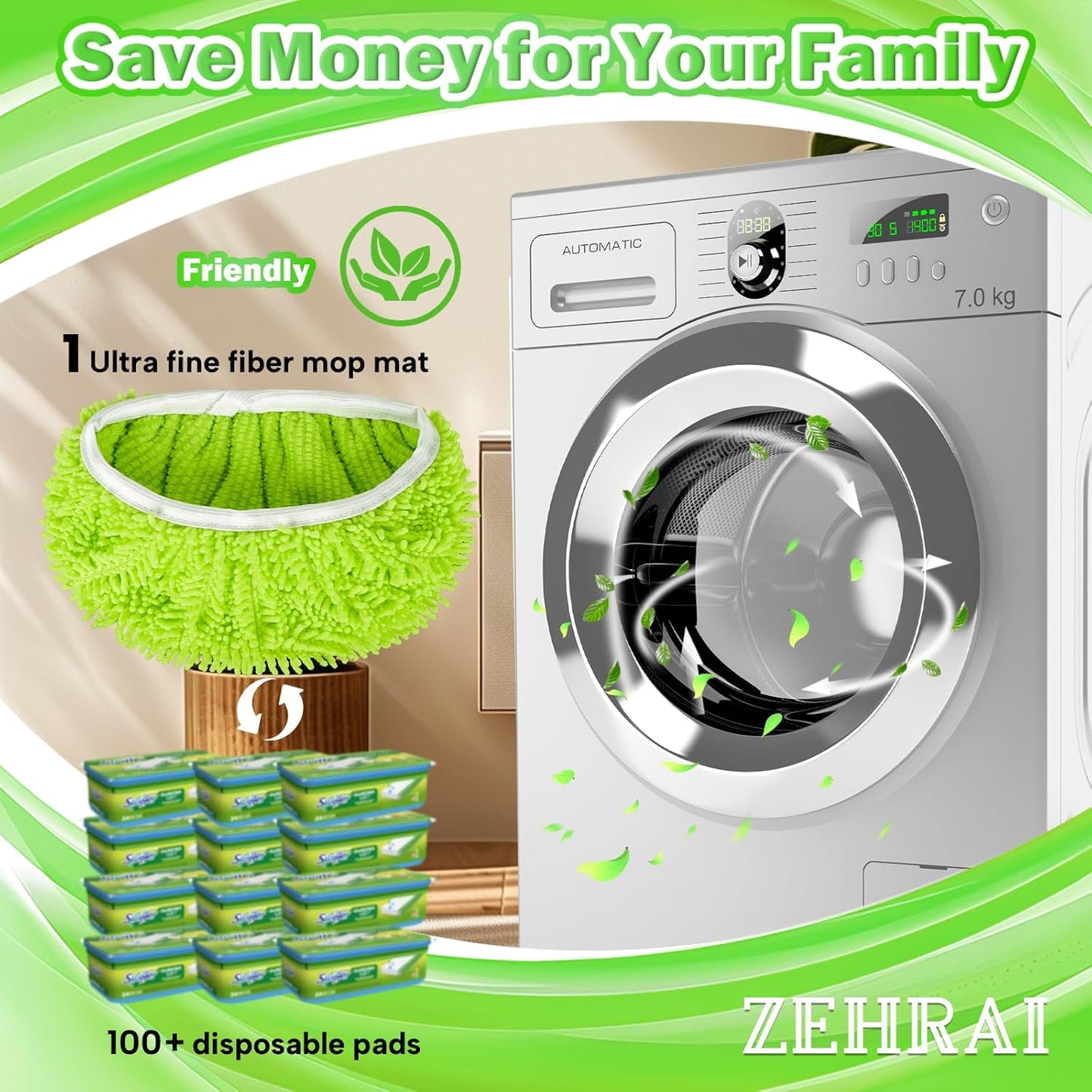 6Pcs Reusable Microfiber Mop Pads Compatible with Swiffer Sweeper Mop, Wet and Dry Flat mop Cover, Replacement Sweeping Mopping pad Refills for Surface/Hardwood Floor Cleaning