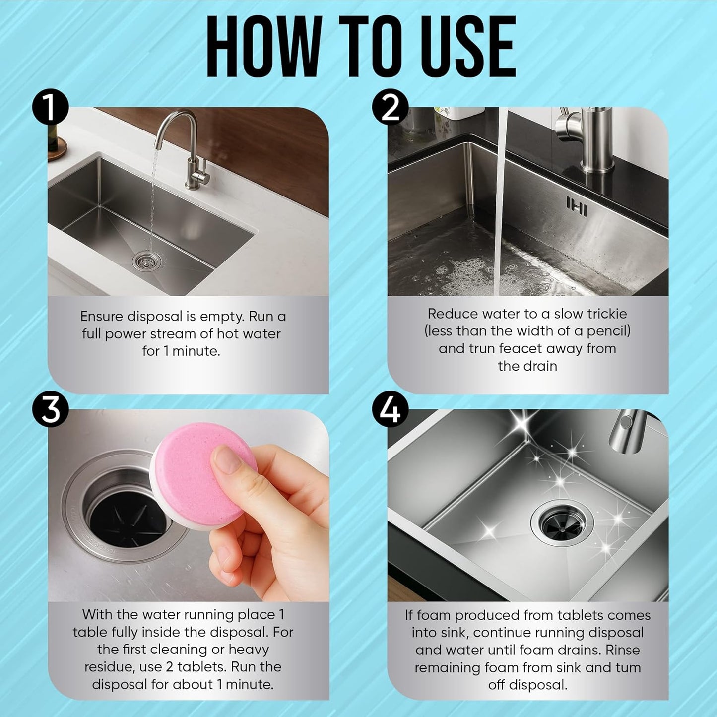 Garbage Disposal Cleaner Tablets 24 Pack – 20g Large Foaming Lavender Scent, Sink & Drain Freshener for Kitchen, Deep Cleaning – 1 Year Supply