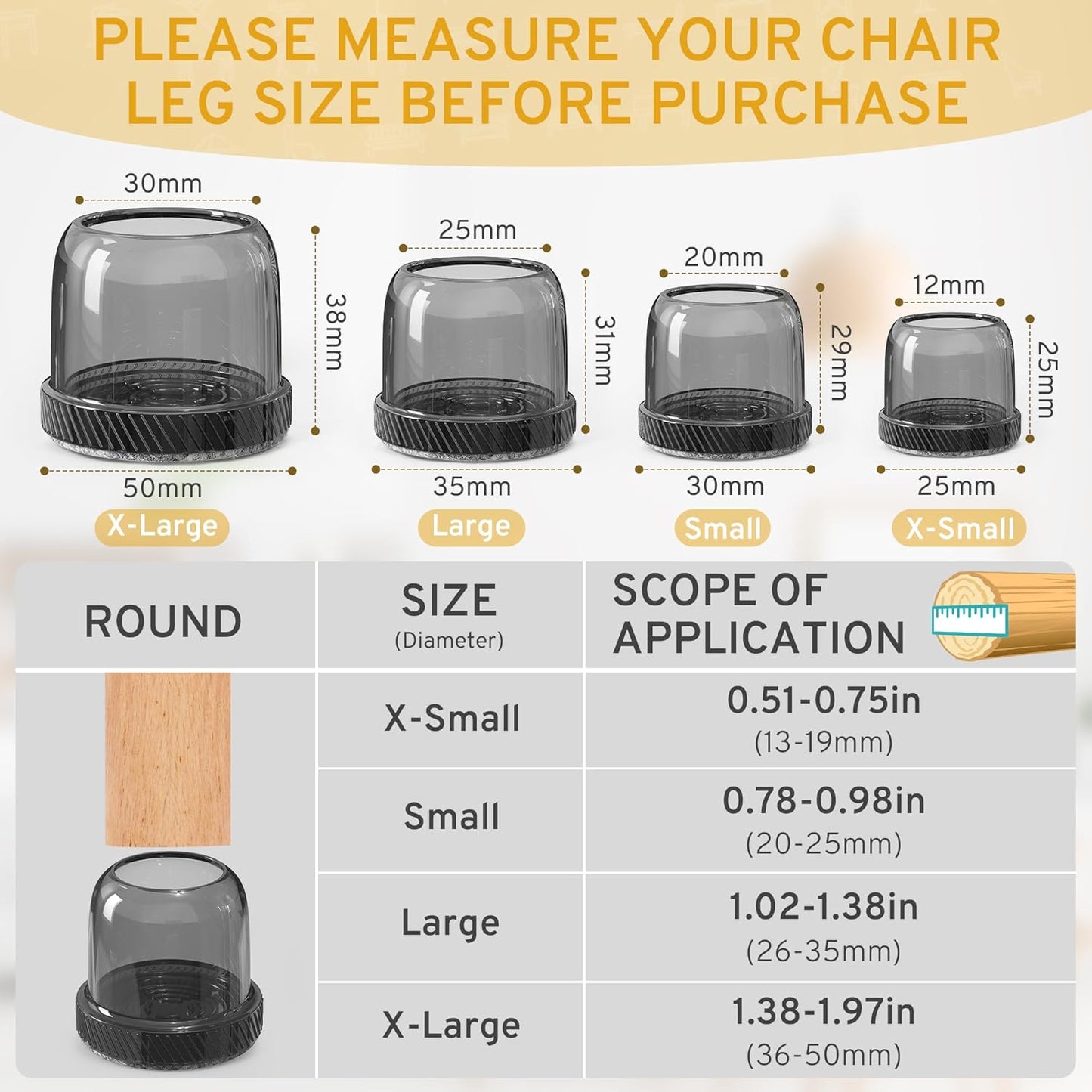 24PCS Extra Small Chair Leg Floor Protectors, Furniture Sliders, Chair Leg Protectors for Hardwood Floors, Non-Slip Felt Furniture Pads, Round Silicone Cap Covers to Protect Floors(Fit 0.5" - 0.75")