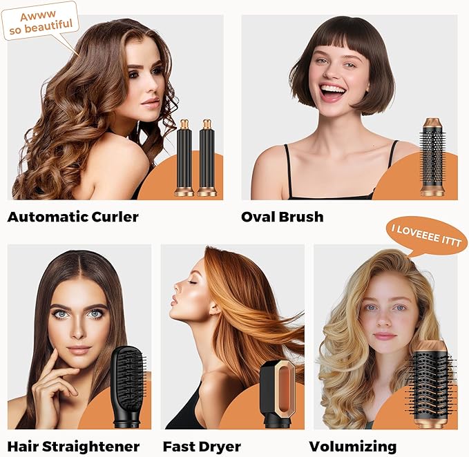 Hair Dryer Brush,6 in 1 Professional Hot Air Styler,Powerful Air Curling Wrap Styler,Negative Ionic Hair Dryer Fast Drying, Multi Hair Stylerfor Curling Volumizing Straightening Styling