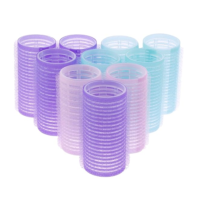 10pc Gentle Grip Hair Roller Set for Salon-Style Voluminous Curls at Home (PURPLE/BLUE)