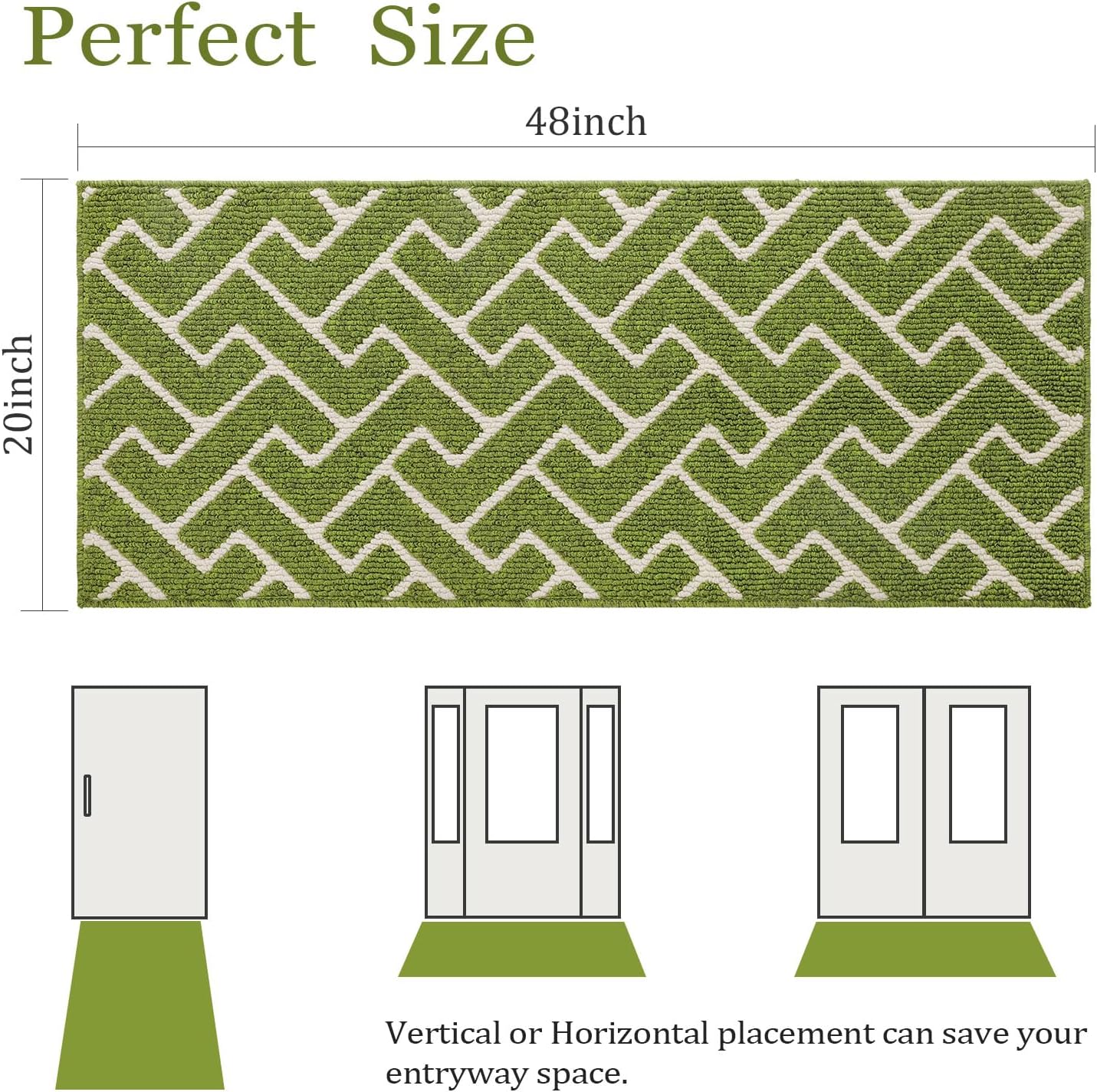 hicorfe Indoor Doormat,Front Back Door Mat Rubber Backing Non Slip Door Mats 20"x48" Absorbent Resist Dirt Entrance Doormat Inside Floor Mats for Entryway Washable Low-Profile(Sage Green)