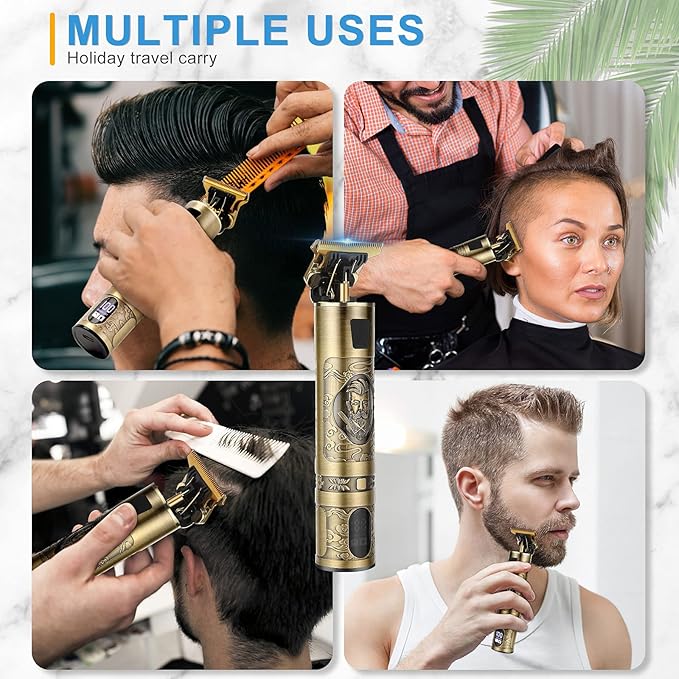 Cordless Hair Clippers for Men Professional Hair Trimmer LCD Display 0mm Baldheaded Clippers for Hair Cutting Men Grooming Kits Rechargeable, Gold
