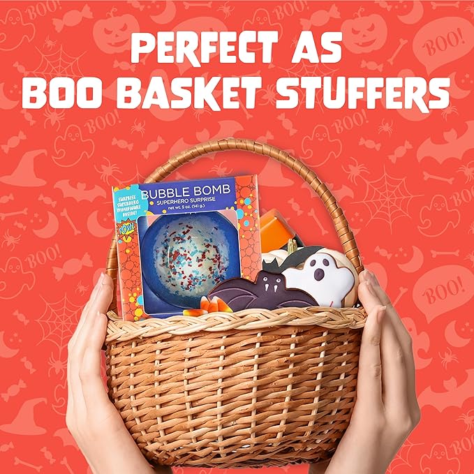 Superhero Bath Bombs for Kids & Boys with Surprise Hero Toys Inside (1 Pack) - Large Bubble Bomb for Boys & Girls - Gift for Children & Boo Basket Stuffer for Boys - USA Made by Two Sisters