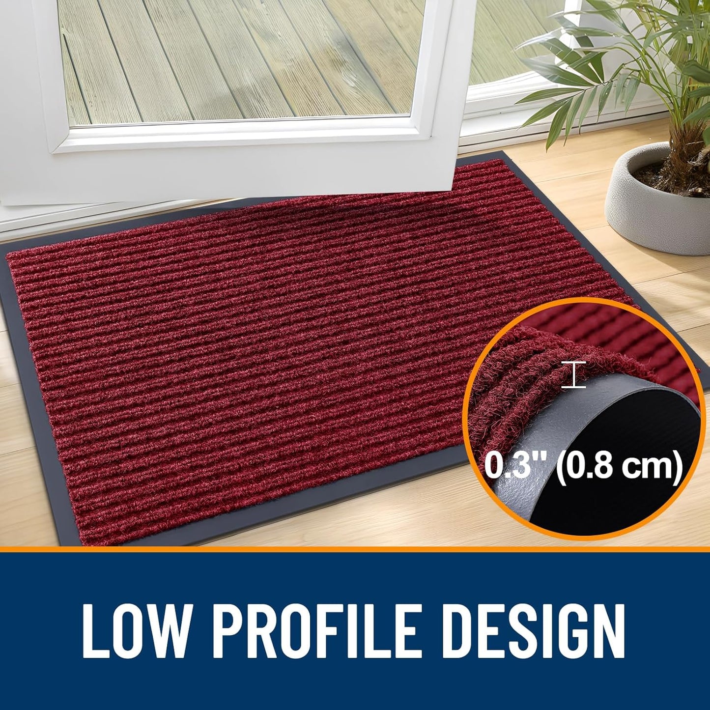 OLANLY Front Door Mat Indoor Outdoor Entrance, Waterproof Heavy Duty Doormat, Fade Resistant, Low Profile, Easy Clean Patio Porch Welcome Floor Mats for Entry, 71x23, Wine Red