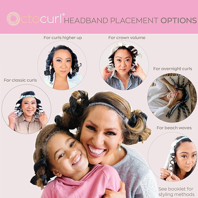 Octocurl Satin Hair Curlers - Heatless Curls Overnight - Headband Curlers for Long Hair (Satin - Black)