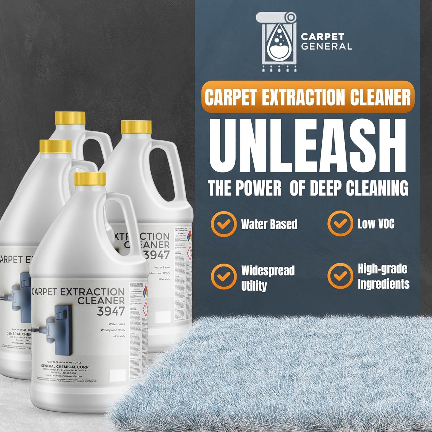 Carpet Extraction Cleaner - Water-Based Professional Deep Clean Carpet Cleaner Solution for Machine - Heavy Duty Stain Remover, Pet-Friendly, Ideal for Residential & Commercial Use
